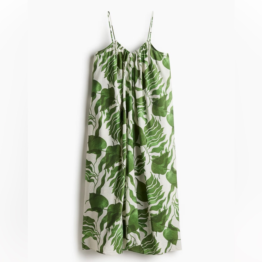 H&M Green and White Spaghetti Strap Sundress